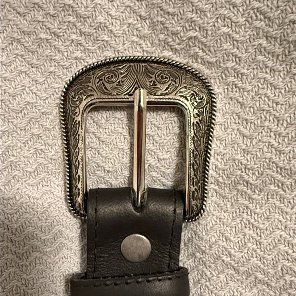 Wrangler Black Leather Belt with Silver Engraved Buckle
